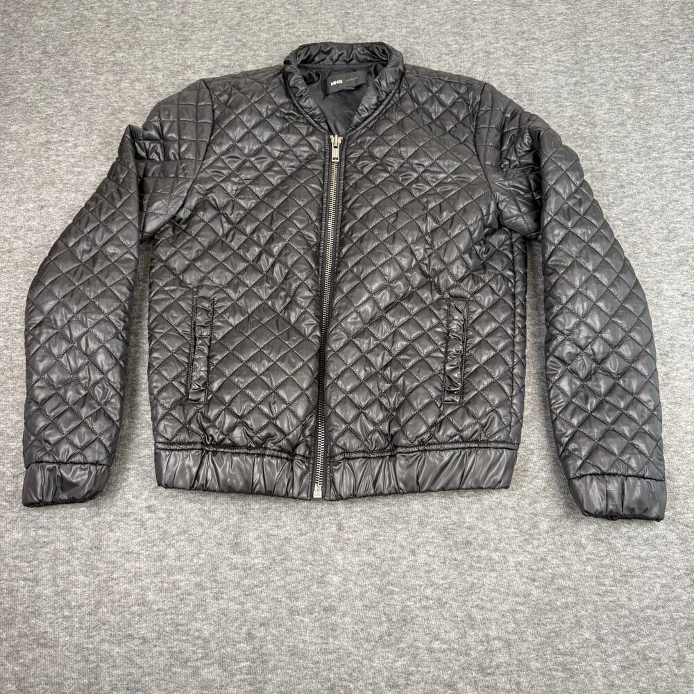 Mango Women’s Quilted Bomber Jacket Black Size Small Edgy Streetwear Casual